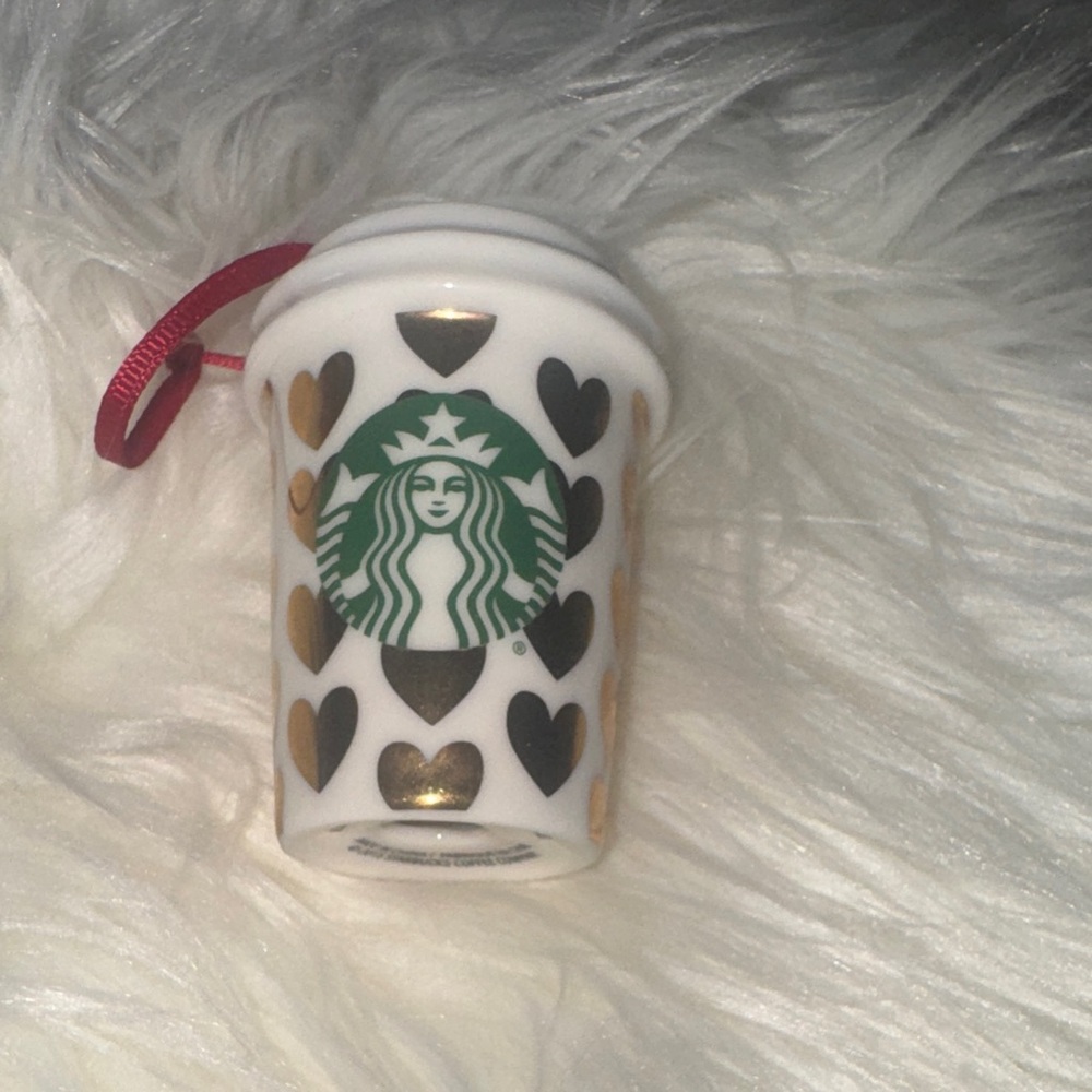 Starbucks White Cup Ornament with Heart Design